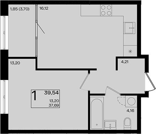 2-комн., 37.69 м², 15/18 этаж, ЖК «Патрики»