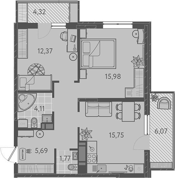 3-комн., 61.14 м², 15/18 этаж, ЖК «Теплые края»