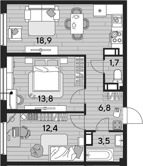 2-комн., 57 м², 10/16 этаж, ЖК «DОГМА ПАРК»