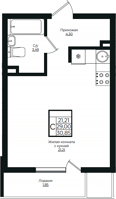 Студия, 29 м², 6/10 этаж, ЖК «Европа-Сити»