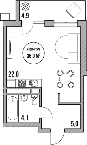 Студия, 31.1 м², 2/5 этаж, ЖК «МореТут»