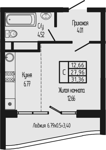 Студия, 27.96 м², 11/12 этаж, ЖК «Sun Hills Ольгинка»