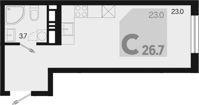 Студия, 26.7 м², 7/18 этаж, ЖК «Первое место»
