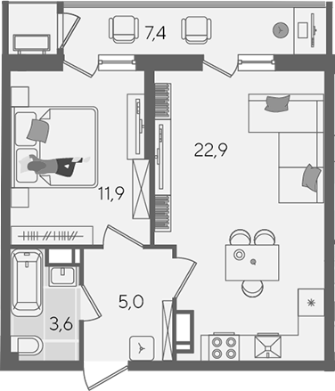 Продается 2-комн. квартира, 43.4 м²