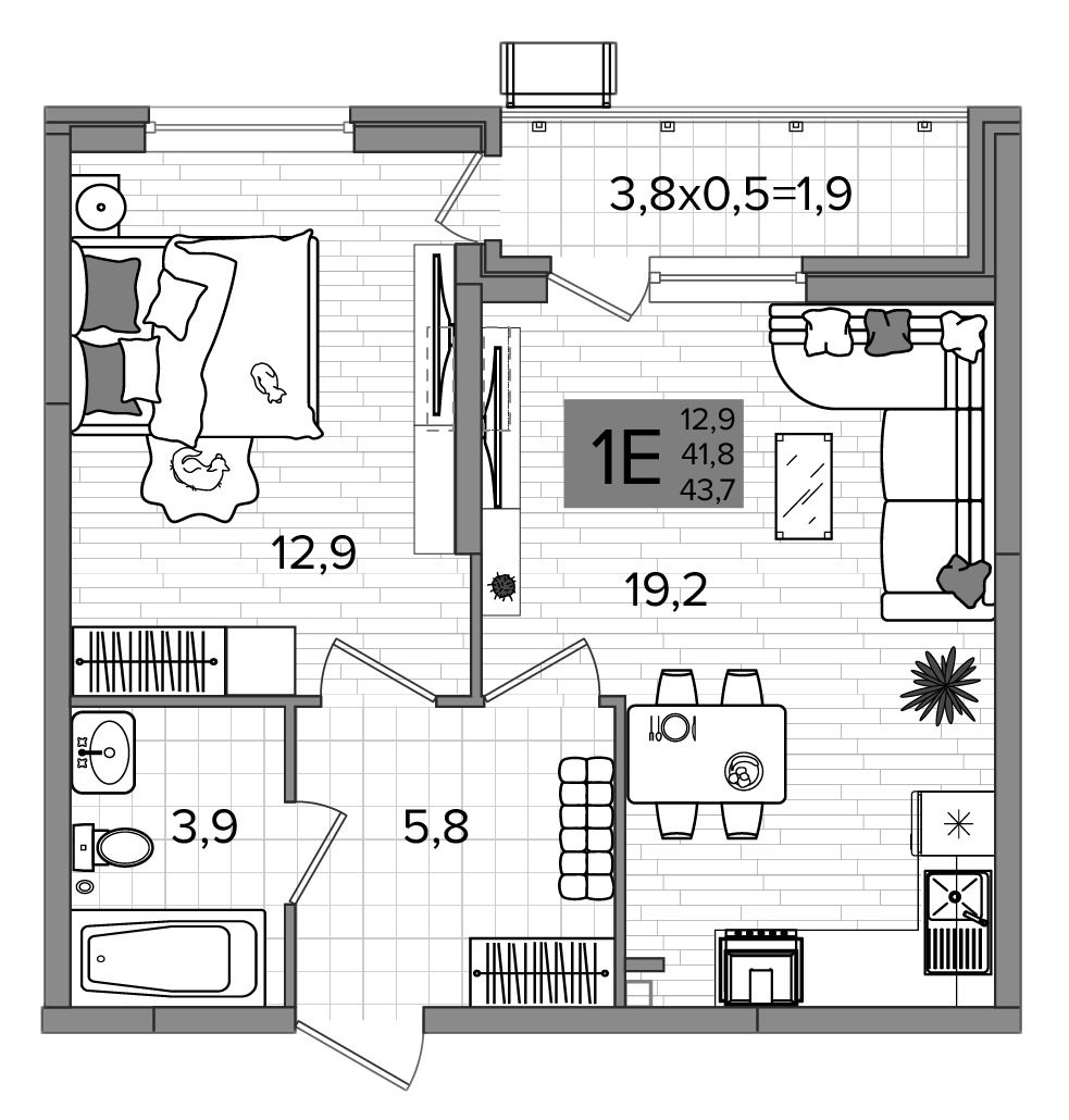 2-комн., 41.8 м², 2/16 этаж, ЖК «Сармат»