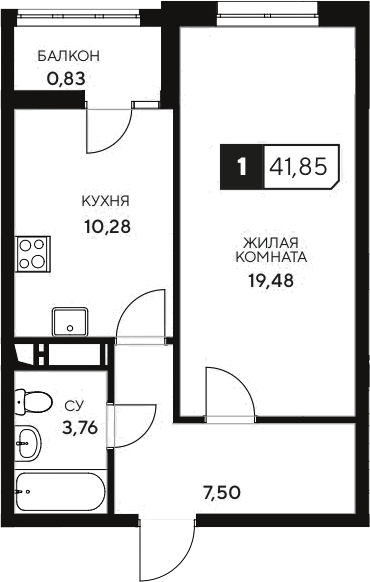 1-комн., 41.02 м², 3/20 этаж, ЖК «Центральный. Гамма»