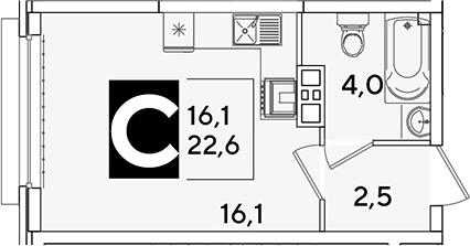 Студия, 22.6 м², 9/16 этаж, ЖК «Самолет»