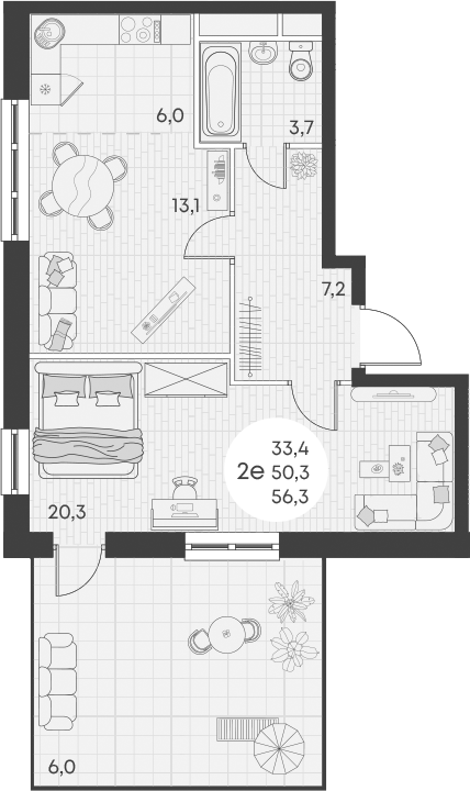 Продается 2-комн. квартира, 50.3 м²