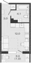 Студия, 19.1 м², 1/4 этаж, ЖК «Дзенпарк»