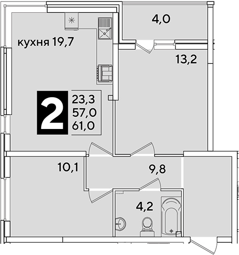 3-комн., 57 м², 2/16 этаж, ЖК «Самолет»