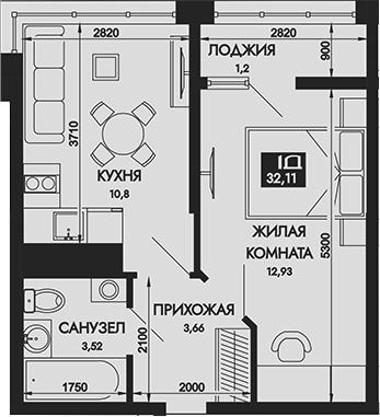 1-комн., 30.91 м², 4/16 этаж, ЖК «Вершины. ГК Смена»