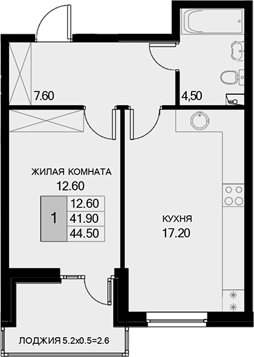 1-комн., 41.9 м², 2/7 этаж, ЖК «История»