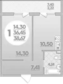 1-комн., 36.45 м², 1/8 этаж, ЖК «Молодежный 2»