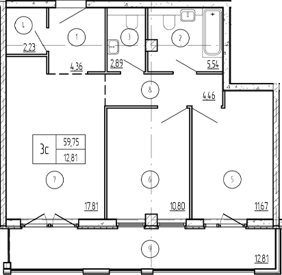 Продается 2-комн. квартира, 69.39 м²