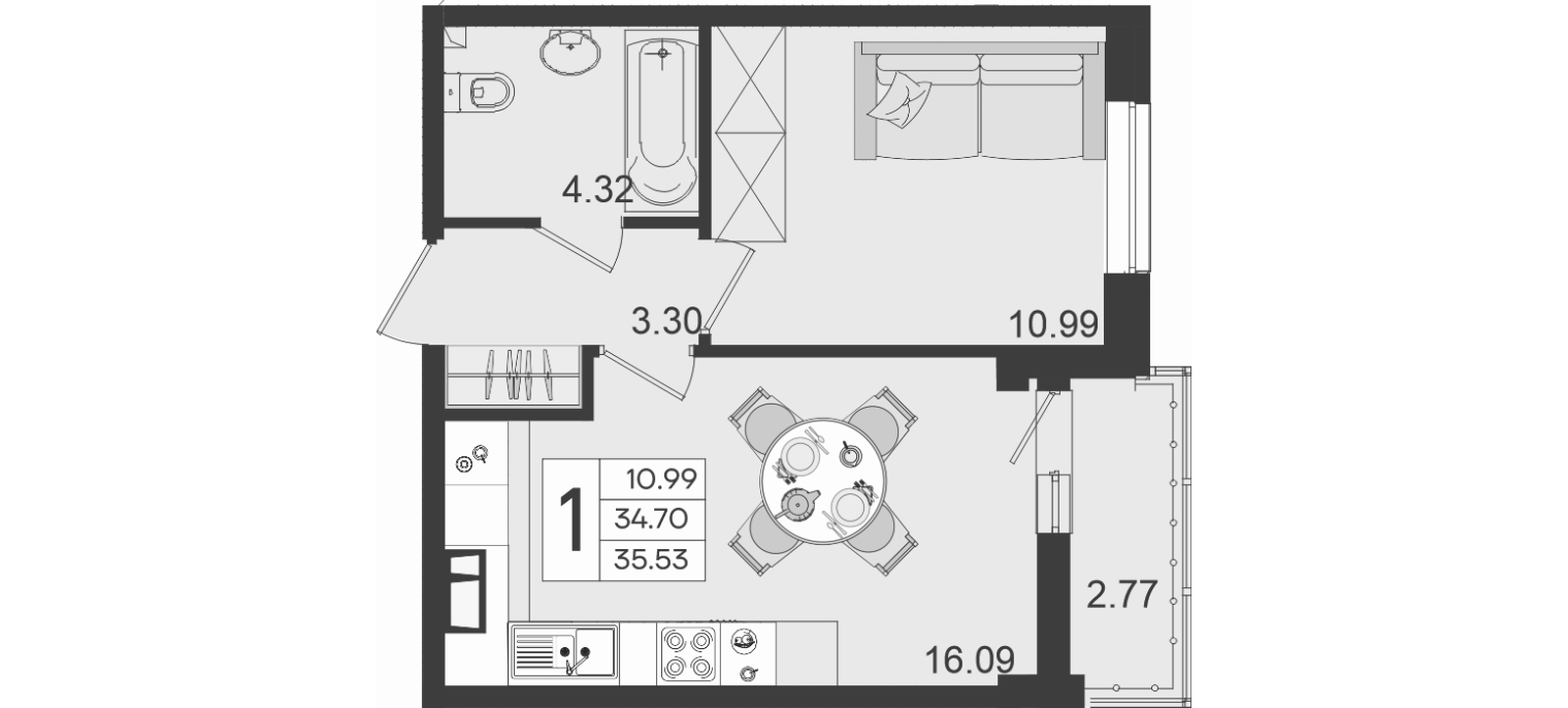 Продается 1-комн. квартира, 34.7 м²