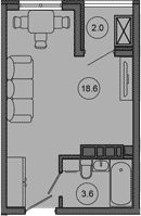 Студия, 22.2 м², 6/10 этаж, ЖК «Гостиничный комплекс GREENMONT»