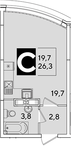 Студия, 26.3 м², 11/16 этаж, ЖК «Самолет»