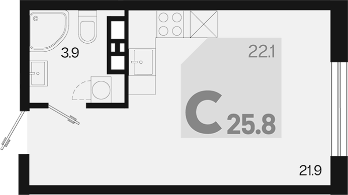 Студия, 25.8 м², 9/9 этаж, ЖК «Первое место»