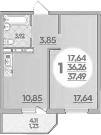 1-комн., 36.26 м², 5/8 этаж, ЖК «Молодежный 2»