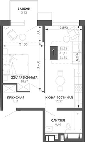 Продается 1-комн. квартира, 43.43 м²