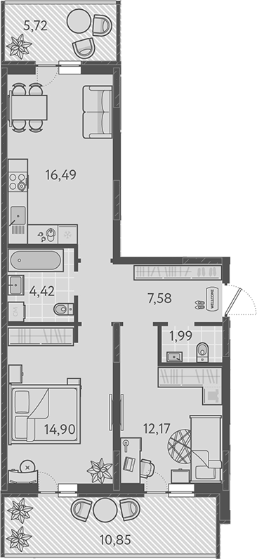 3-комн., 57.54 м², 1/9 этаж, ЖК «Теплые края»