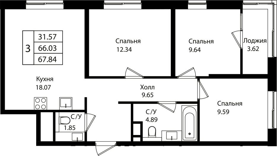 4+ комнаты, 65.68 м², 3/18 этаж, ЖК «Патрики»