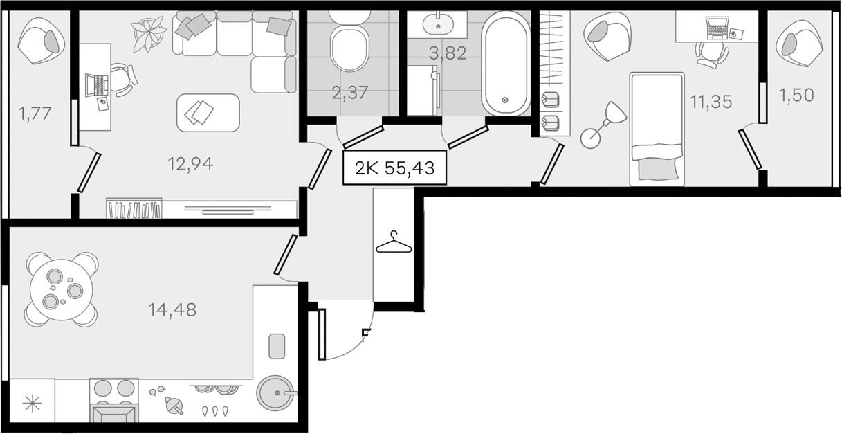 2-комн., 52.16 м², 4/8 этаж, ЖК «История 3»