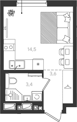Студия, 21.5 м², 13/18 этаж, ЖК «Самолет»