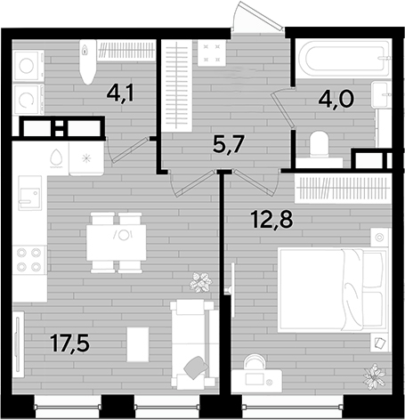 1-комн., 44.1 м², 14/16 этаж, ЖК «DОГМА ПАРК»