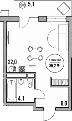 Студия, 31.1 м², 4/5 этаж, ЖК «МореТут»