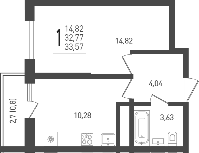 1-комн., 34.7 м², 14/24 этаж, ЖК «ЖК «Кубанская Крепость»»