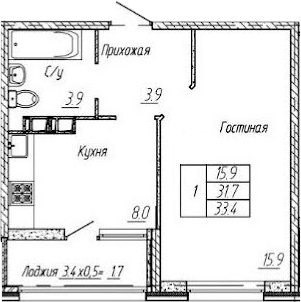 1-комн., 31.7 м², 3/9 этаж, ЖК «Архитектор. ГК ЮгСтройИнвест»