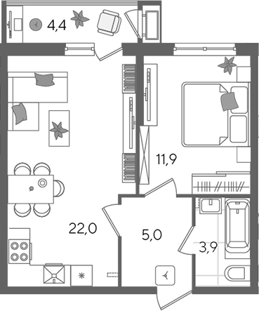 Продается 2-комн. квартира, 42.8 м²
