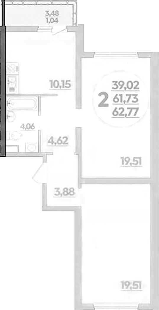 2-комн., 61.73 м², 1/9 этаж, ЖК «Предгорье Лаго-Наки»