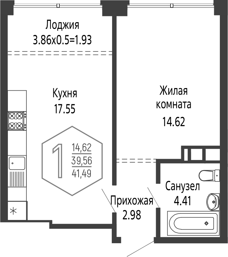 2-комн., 39.56 м², 23/24 этаж, ЖК «Гарантия PRIME»