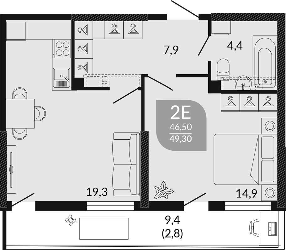 Продается 2-комн. квартира, 46.5 м²