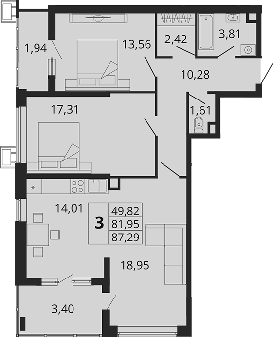 Продается 3-комн. квартира, 81.95 м²