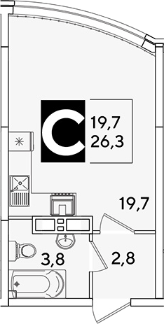 Студия, 26.3 м², 15/16 этаж, ЖК «Самолет»