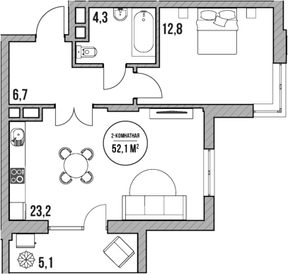 2-комн., 47 м², 2/5 этаж, ЖК «МореТут»