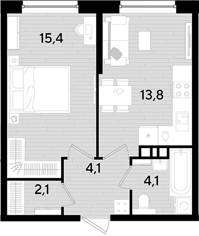 1-комн., 39.5 м², 9/16 этаж, ЖК «DОГМА ПАРК»