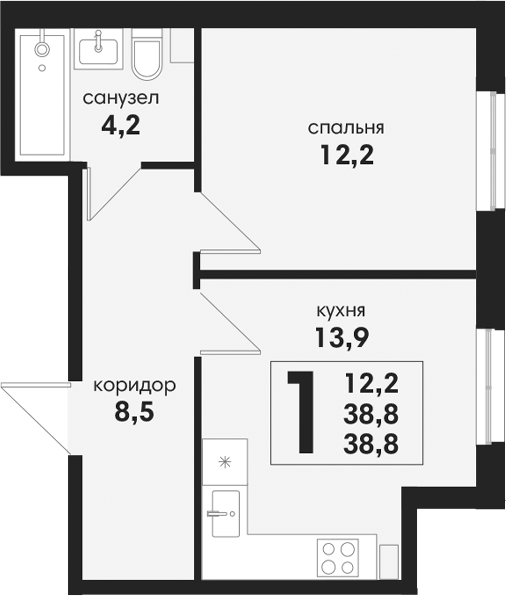 1-комн. Новая Елизаветка