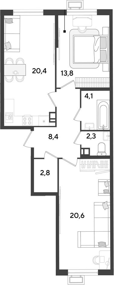3-комн., 72.4 м², 2/18 этаж, ЖК «Парк Победы»