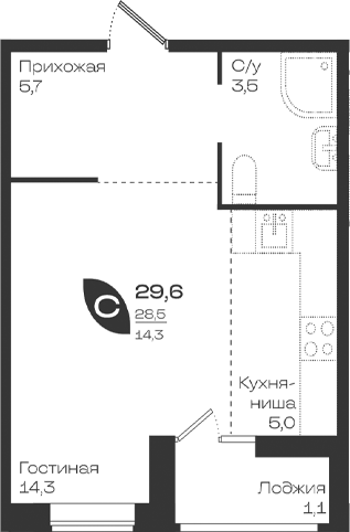 Продается 1-комн. квартира, 28.5 м²