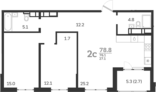 Продается 3-комн. квартира, 76.1 м²