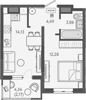1-комн., 35.3 м², 11/18 этаж, ЖК «Теплые края»