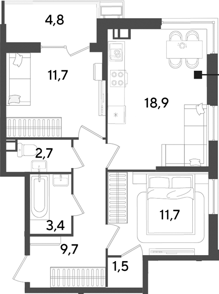 Продается 3-комн. квартира, 59.6 м²