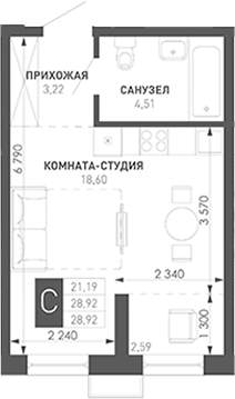 Студия, 30.44 м², 5/18 этаж, ЖК «Иначе в Молодежном»