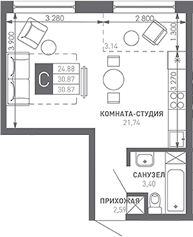 Студия, 31.9 м², 6/9 этаж, ЖК «Иначе в Молодежном»