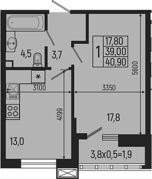 Продается 1-комн. квартира, 39 м²