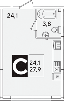 Студия, 27.9 м², 2/16 этаж, ЖК «Самолет»